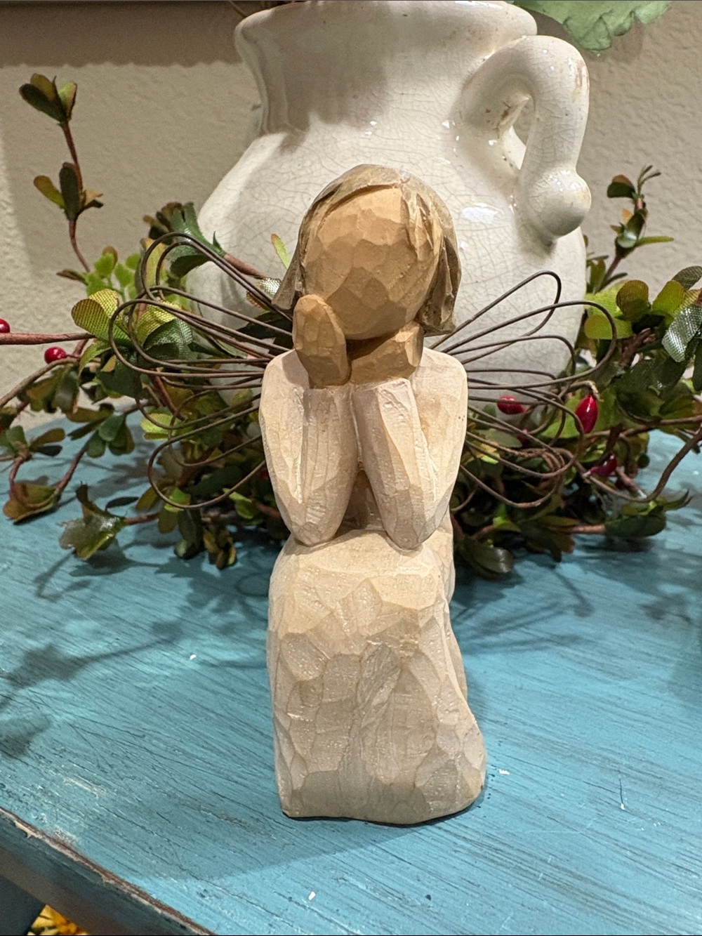 Willow Tree Beige Wood-Tone Angel with Wire Wings
